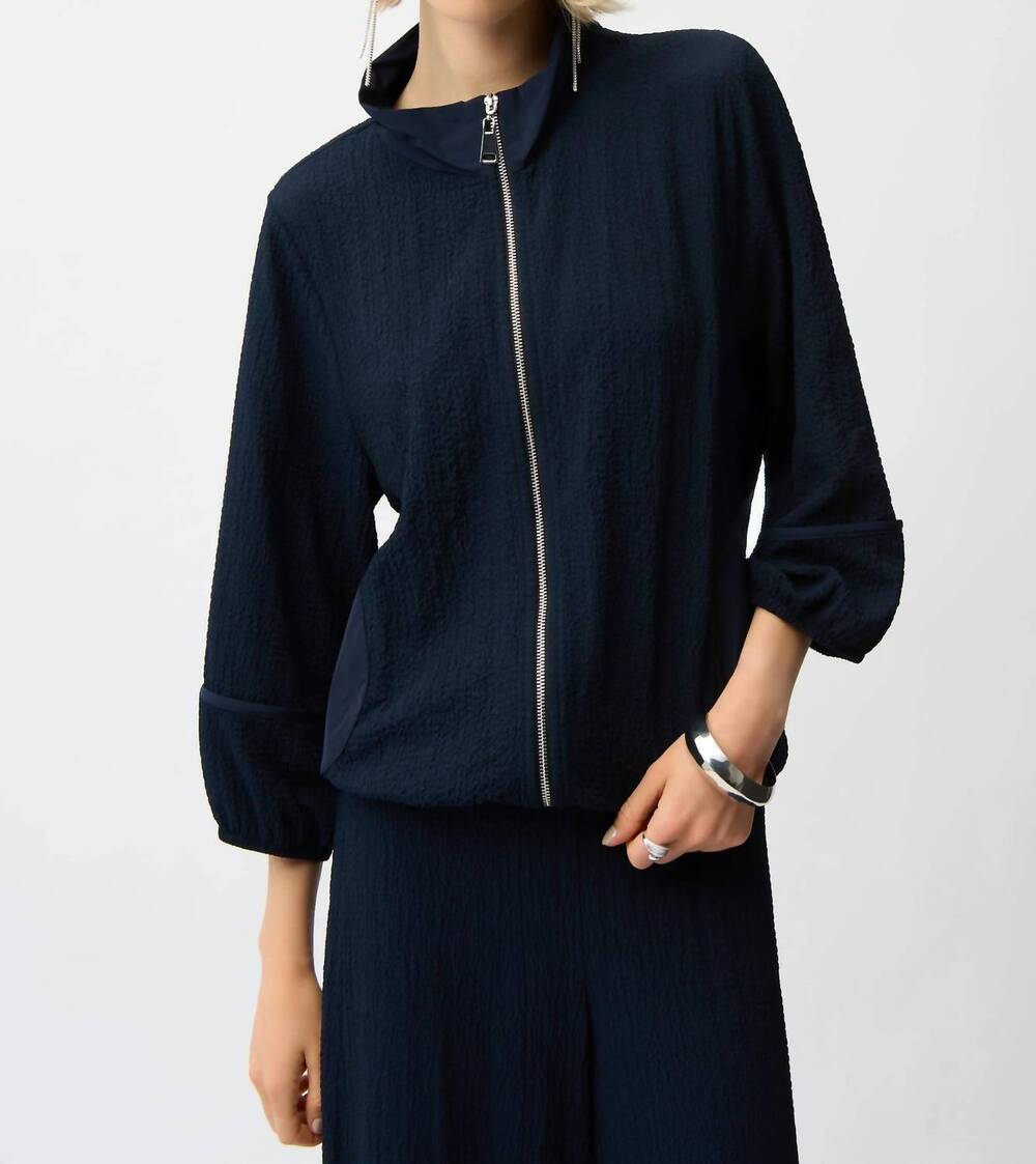 NEW JOSEPH RIBKOFF textured zip-up bomber jacket in midnight blue